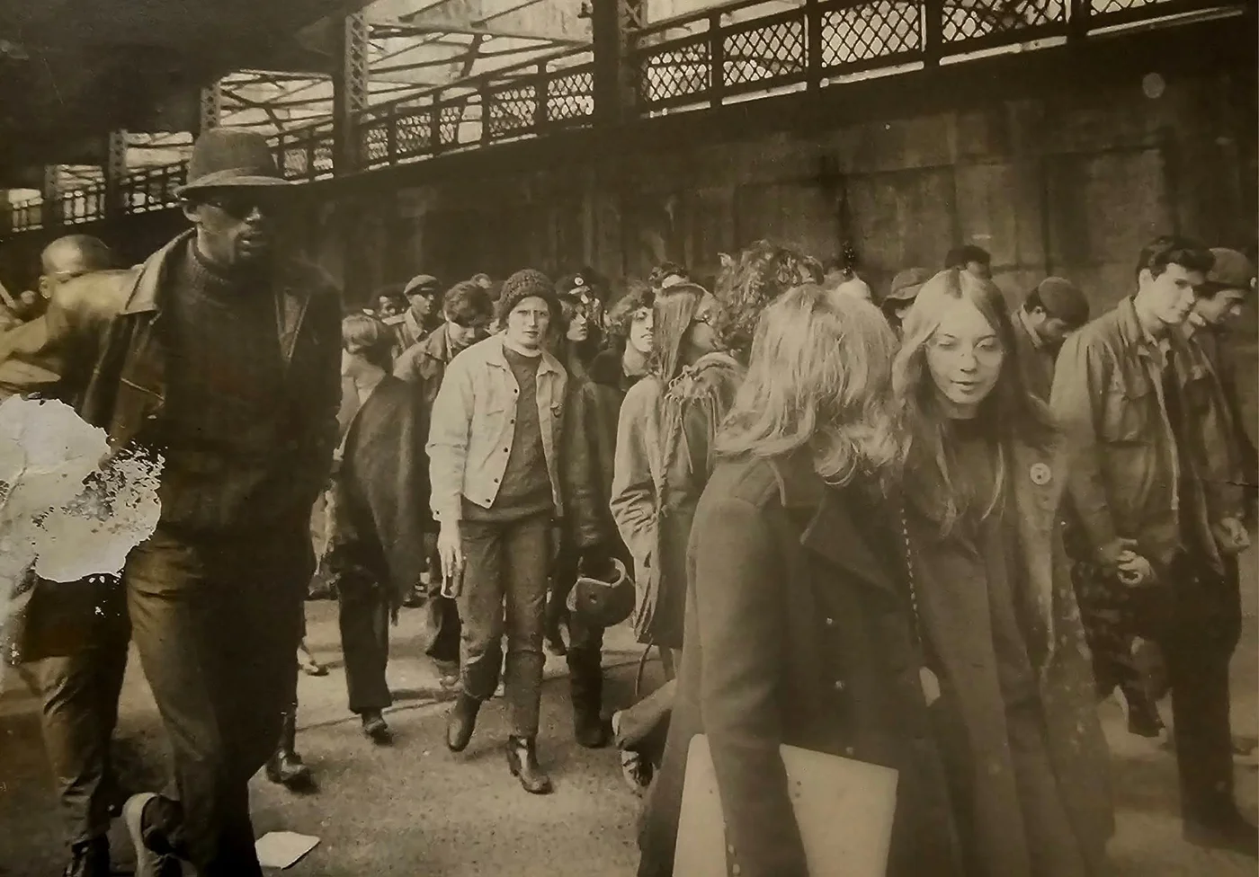 Protest march on the Brooklyn Bridge, from the early archive